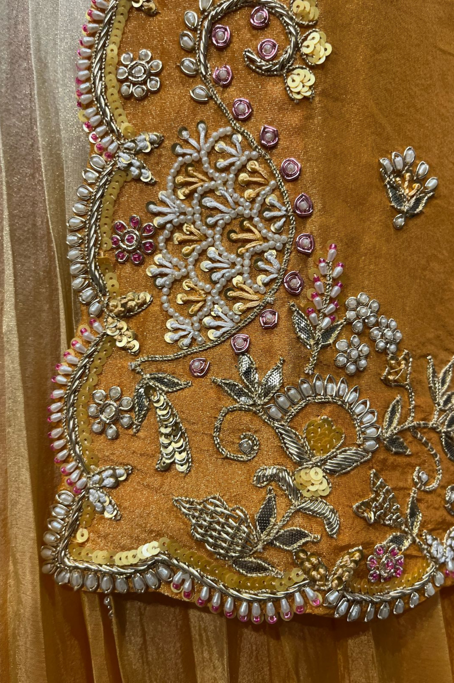 REGAL MUSTARD BANARASI TISSUE LOEHENGA SET WITH ZARDOSI EMBROIDERY