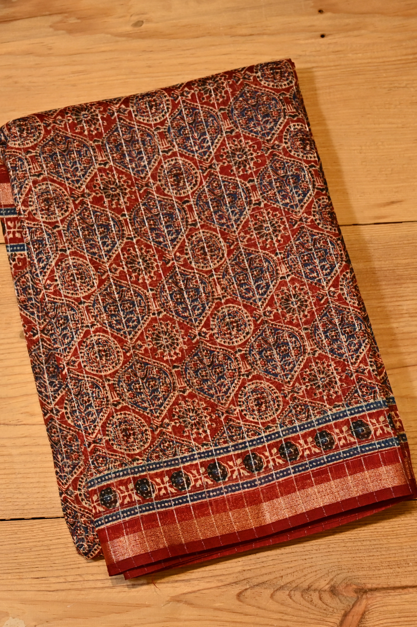 MAROON COLOUR MUNGA COTTON AJRAKH PRINT SAREE