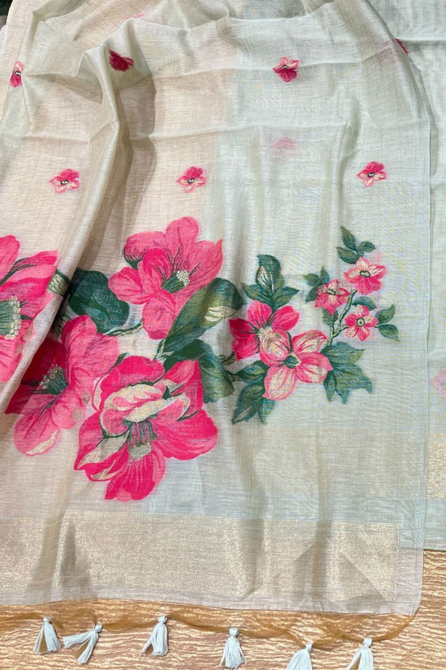 MINT GREEN TANT DHAKAI JAMDANI UNSTITCHED SUIT SET (3-piece)