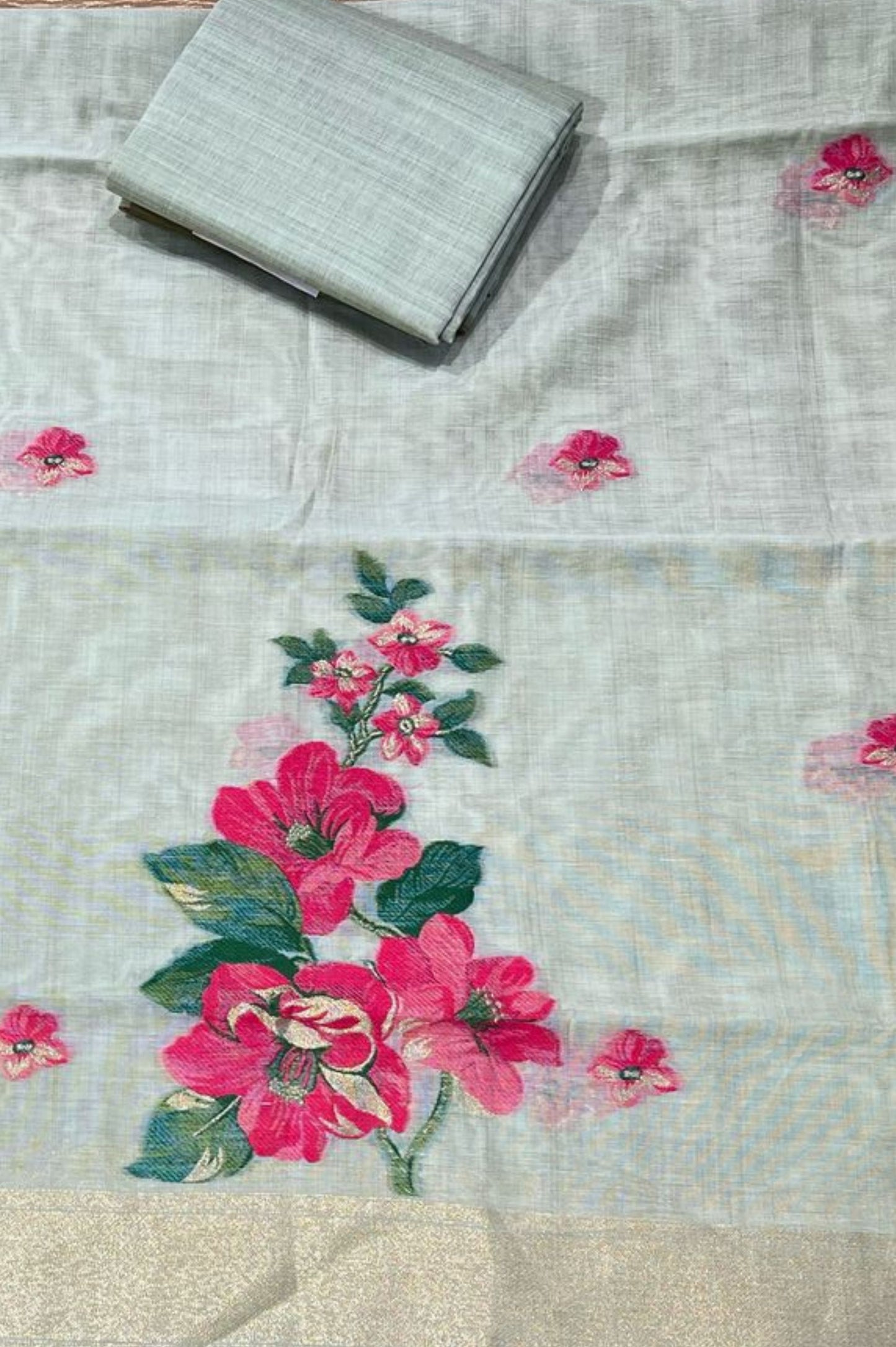 MINT GREEN TANT DHAKAI JAMDANI UNSTITCHED SUIT SET (3-piece)
