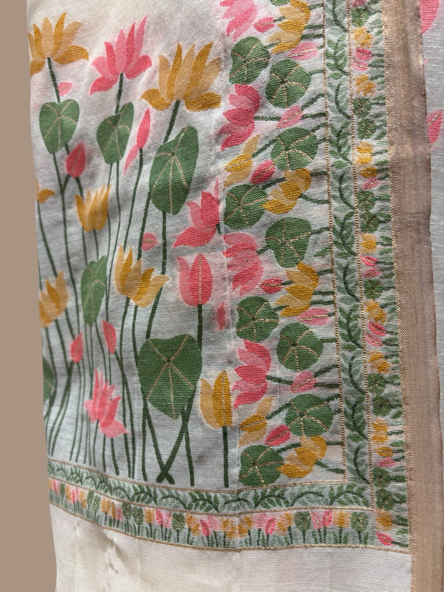 PALE YELLOW COTTON JAMDANI UNSTITCHED SUIT SET WITH DUPATTA (NO BOTTOMS)
