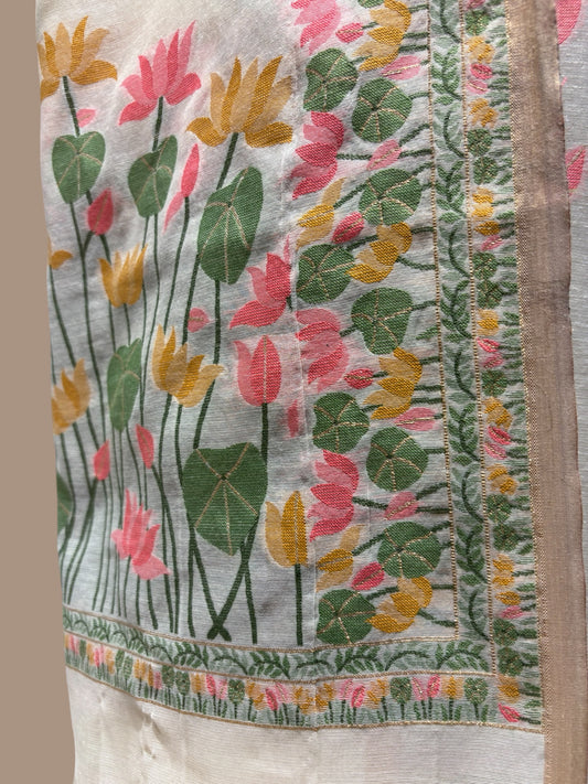 IVORY COLOUR COTTON JAMDANI UNSTITCHED SUIT SET WITH DUPATTA (NO BOTTOMS)