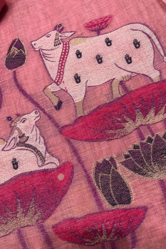 BLUSH PINK COLOR TANT DHAKAI JAMDANI UNSTITCHED SUIT SET