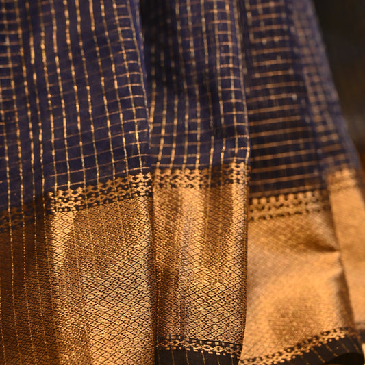NAVY BLUE HANDWOVEN MAHESHWARI CHECKS SAREE