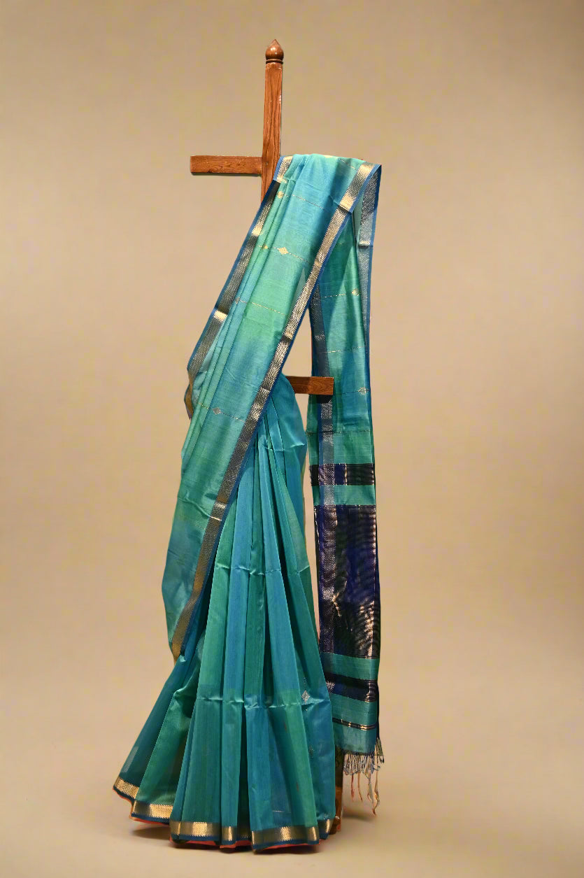 SHADES OF TURQUOISE HANDWOVEN MAHESHWARI SAREE