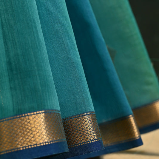 SHADES OF TURQUOISE HANDWOVEN MAHESHWARI SAREE
