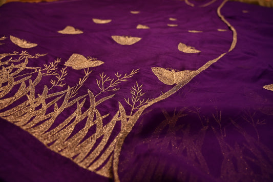 PURPLE BUTTERFLY-THEMED UNSTITCHED SUIT SET WITH ORGANZA DUPATTA