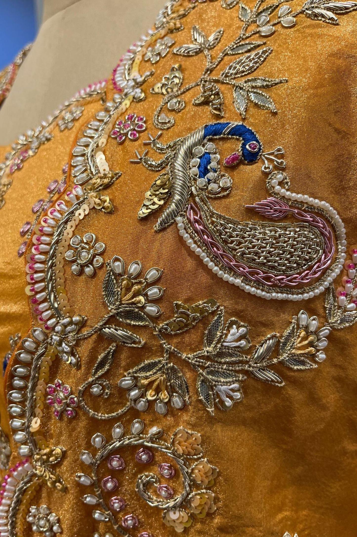 REGAL MUSTARD BANARASI TISSUE LOEHENGA SET WITH ZARDOSI EMBROIDERY