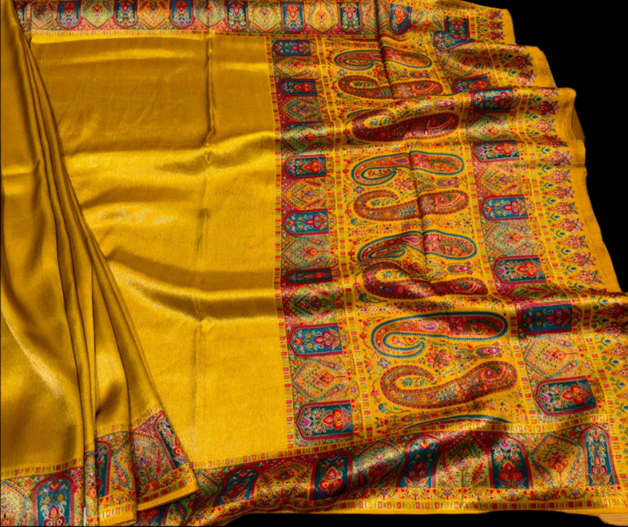 MUSTARD-GOLD DRILL WEAVE SILK SAREE WITH KANI WEAVE BORDER & PALLA
