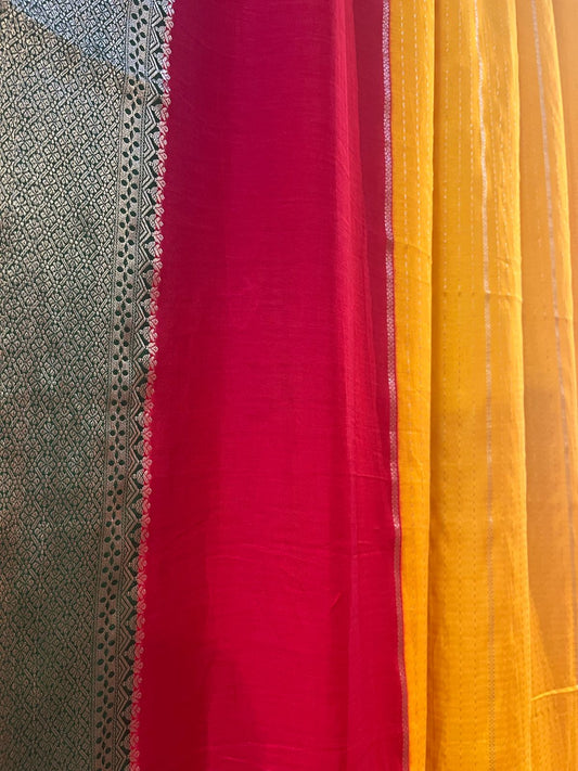 YELLOW MUNGA SILK SAREE WITH MATCHING BLOUSE