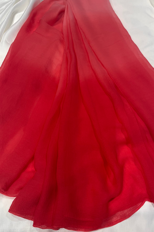 RED SHADED CHIFFON SAREE WITH MATCHING BLOUSE