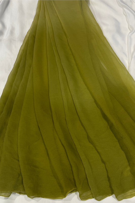 OLIVE GREEN SHADED CHIFFON SAREE WITH MATCHING BLOUSE