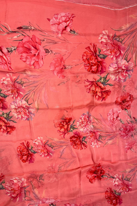 CORAL PINK PRINTED (30 gram- PURE CHIFFON SAREE)