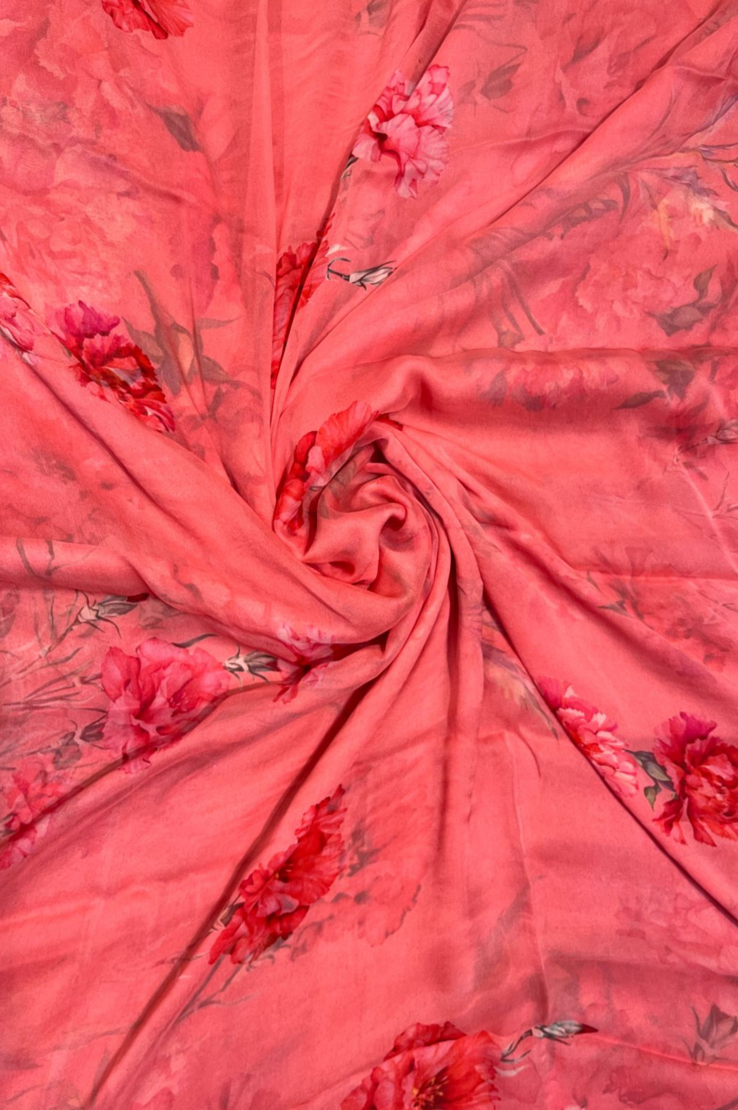 CORAL PINK PRINTED (30 gram- PURE CHIFFON SAREE)