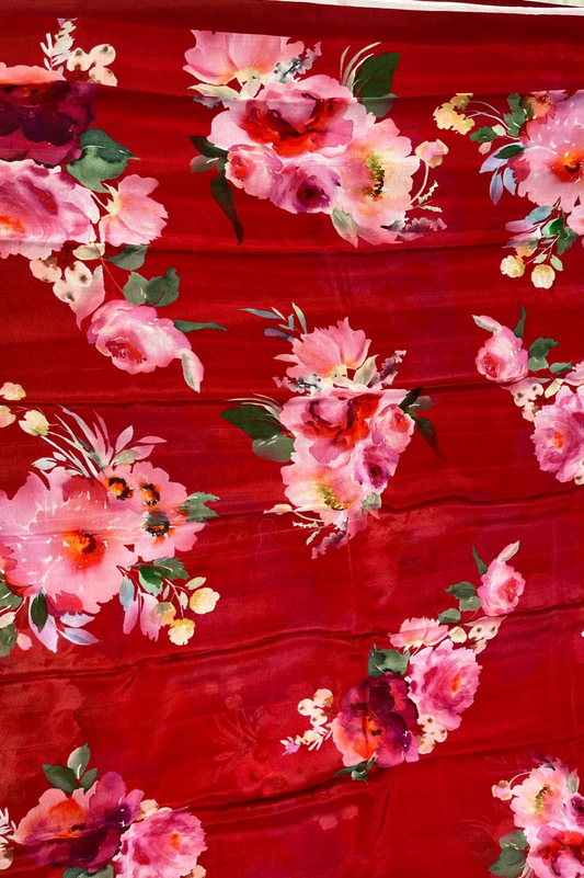 BOLD RED PRINTED (30 gram- PURE CHINON SAREE)