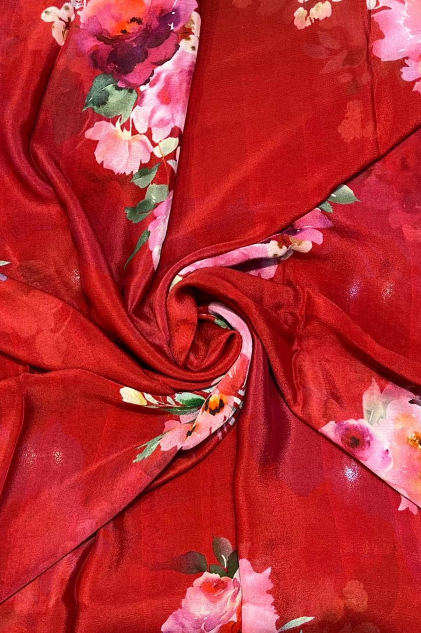 BOLD RED PRINTED (30 gram- PURE CHINON SAREE)