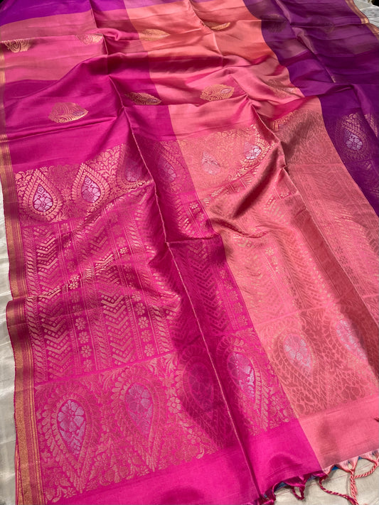 MULTI COLOUR PURE KANJIVARAM SILK SAREE EMBELLISHED WITH ZARI WEAVES