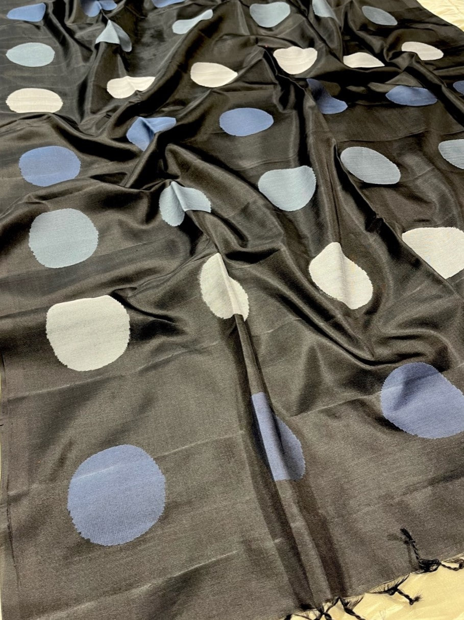 BLACK COLOUR PURE SILK POLKA DOT SAREE