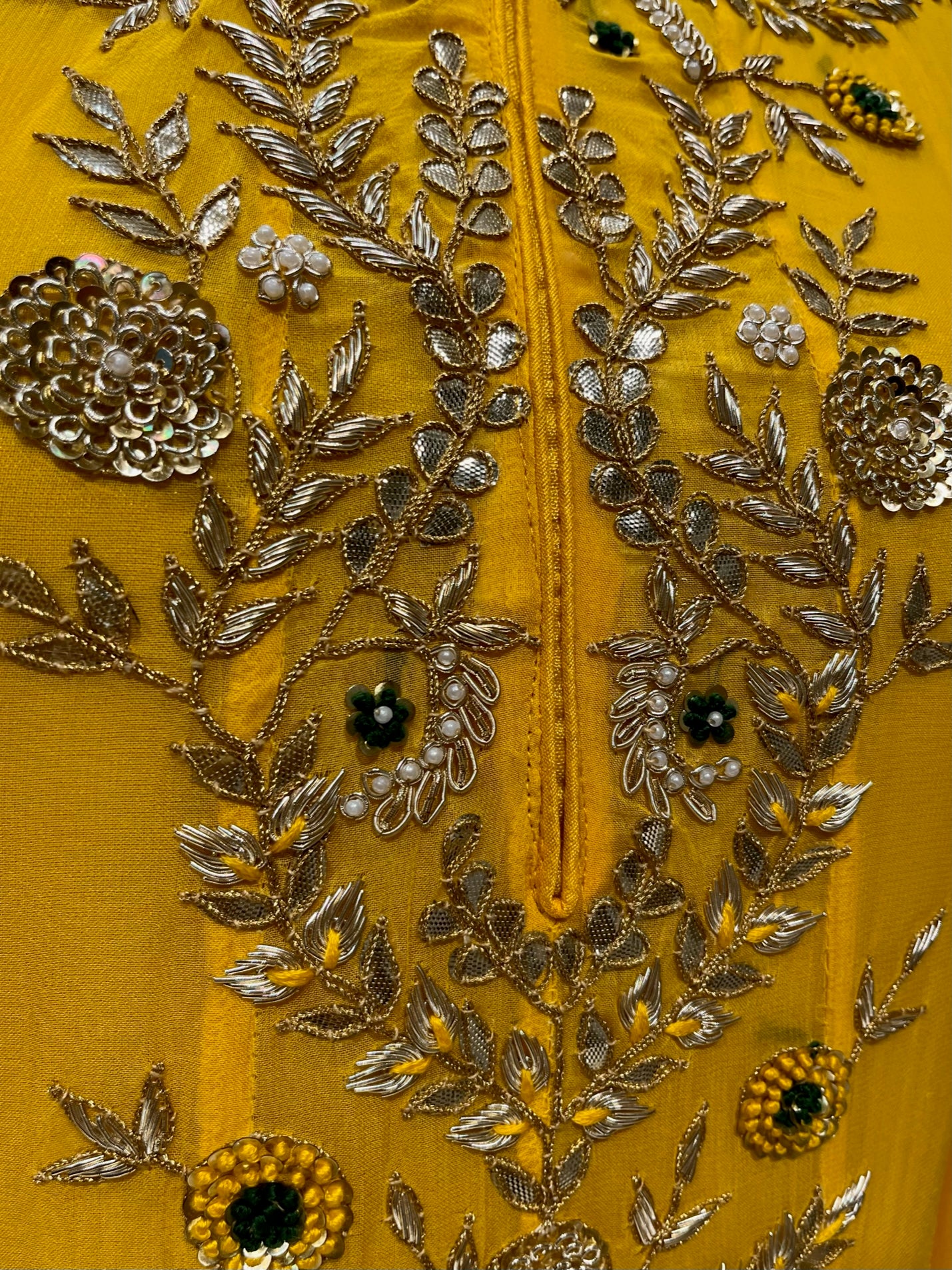 YELLOW COLOUR GEORGETTE ANARKALI GOTA PATTI SUIT EMBELLISHED WITH ZARDOZI & PEARL WORK