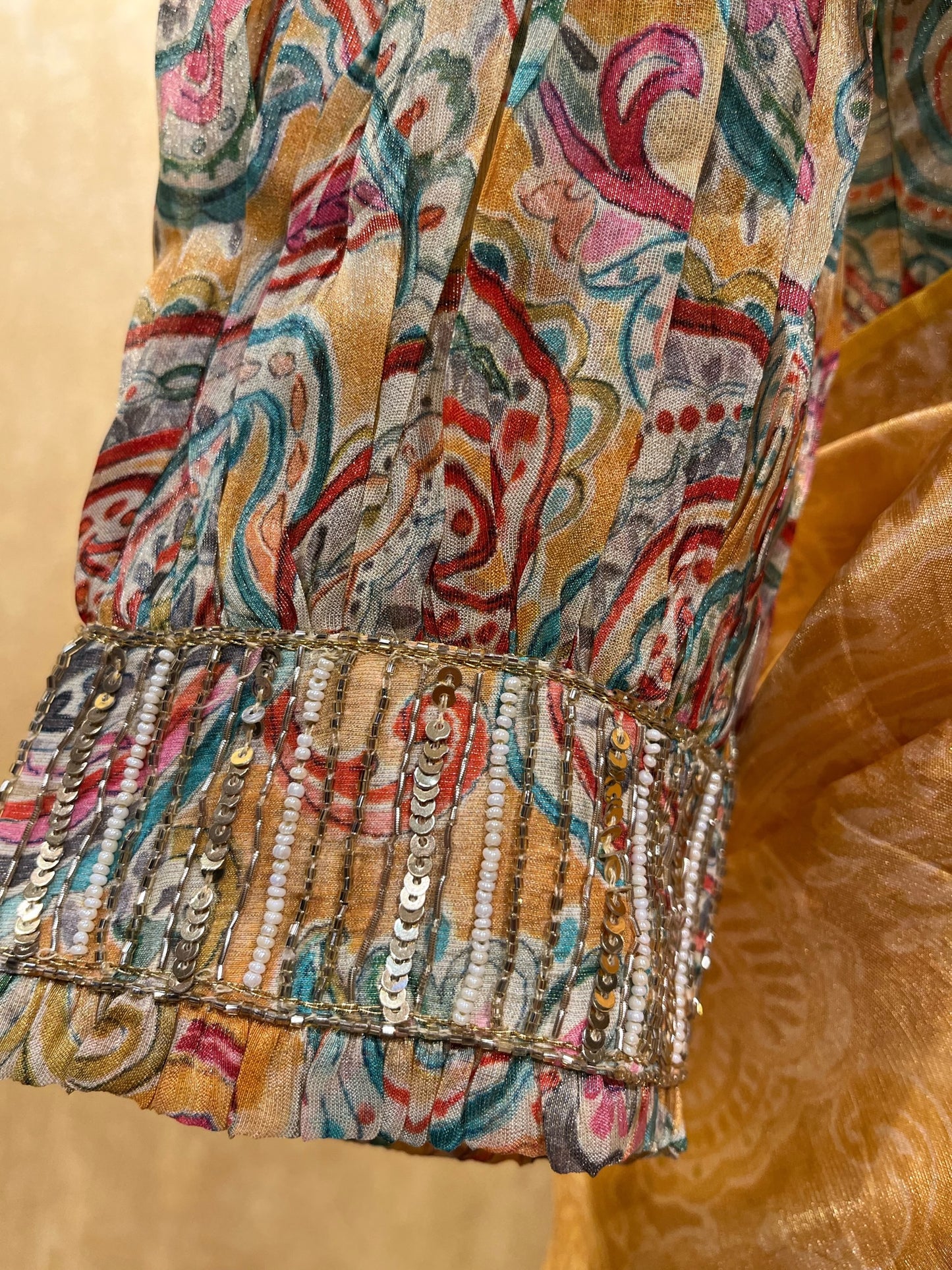 YELLOW COLOUR ORGANZA READYMADE SAREE WITH DESIGNER BLOUSE EMBELLISHED WITH SEQUINS & CUTDANA WORK