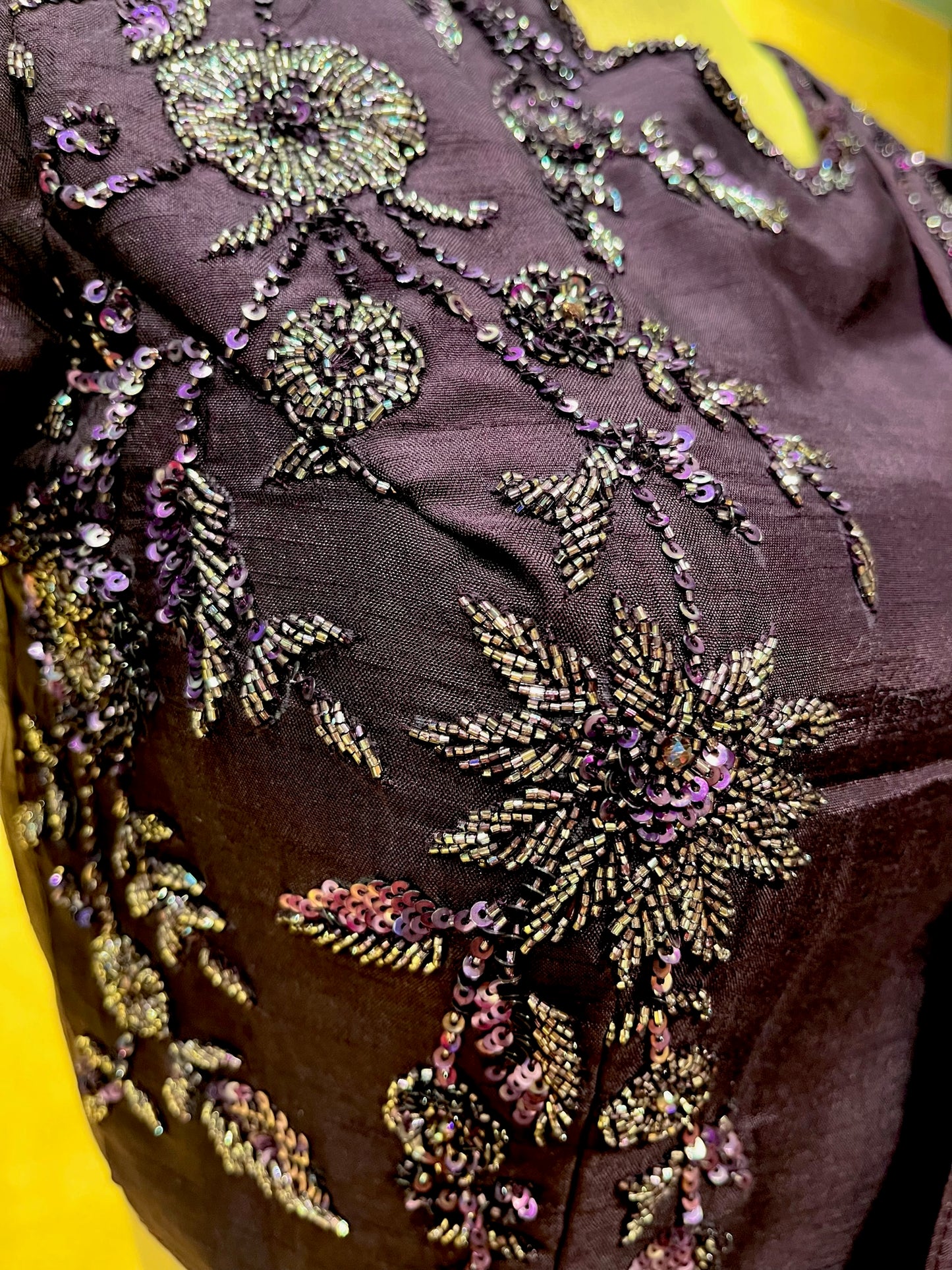 PURPLE COLOUR CREPE SILK SKIRT WITH EMBROIDERED BLOUSE & RUFFLE DUPATTA EMBELLISHED WITH CUTDANA, SEQUINS WORK