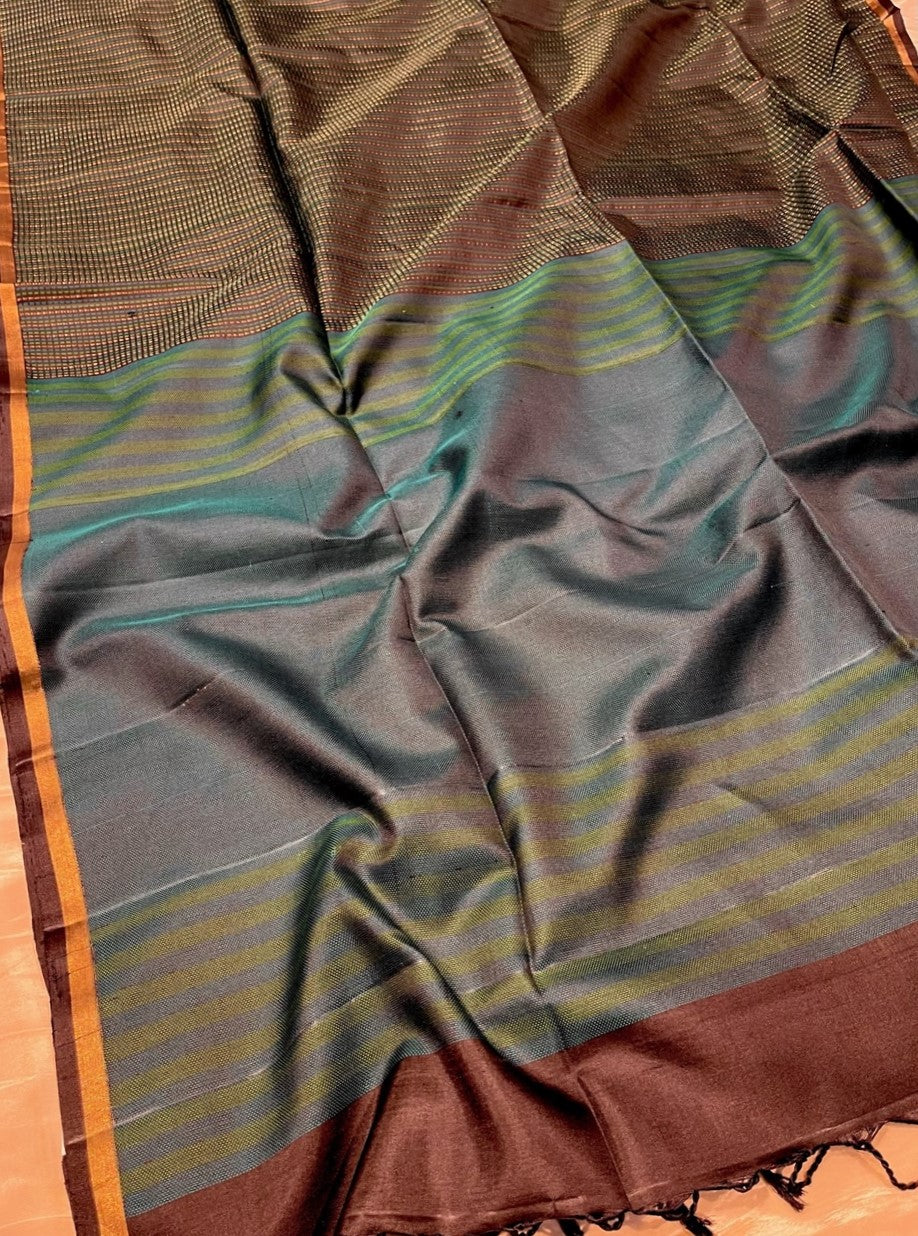 BLACK COLOUR PURE DHARMAVARAM SILK SAREE WITH ZARI BORDER