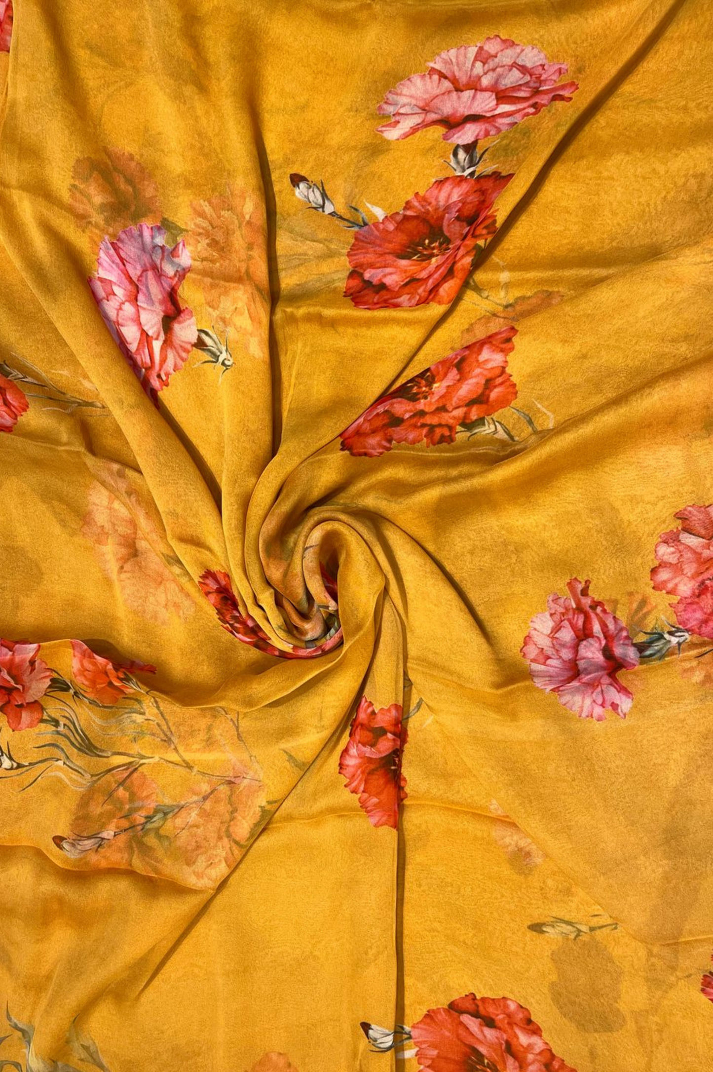 MUSTARD YELLOW PRINTED (30 gram- PURE CHINNON SAREE)