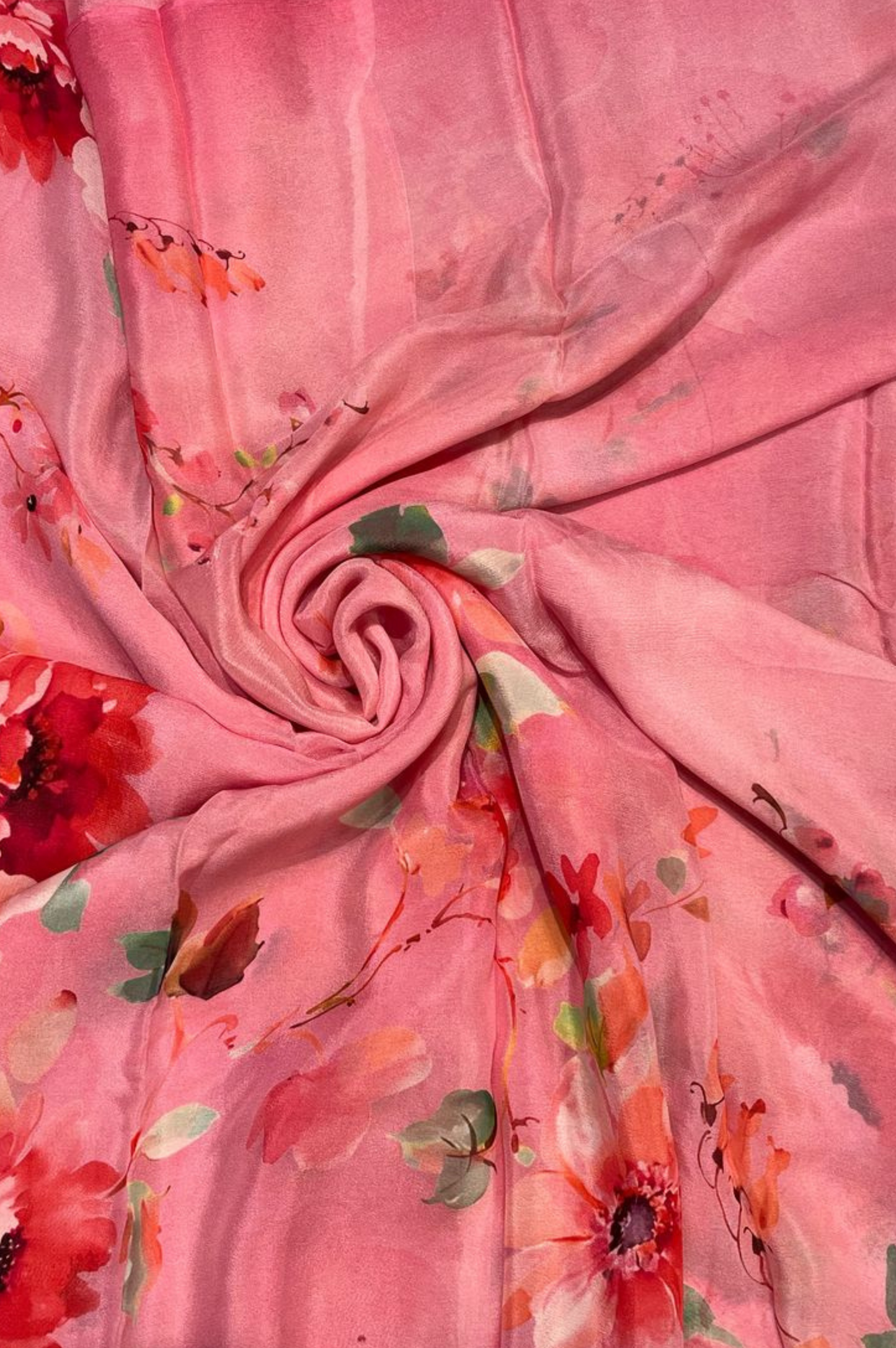 BLUSH PINK FLORAL PRINTED PURE CHINON SAREE