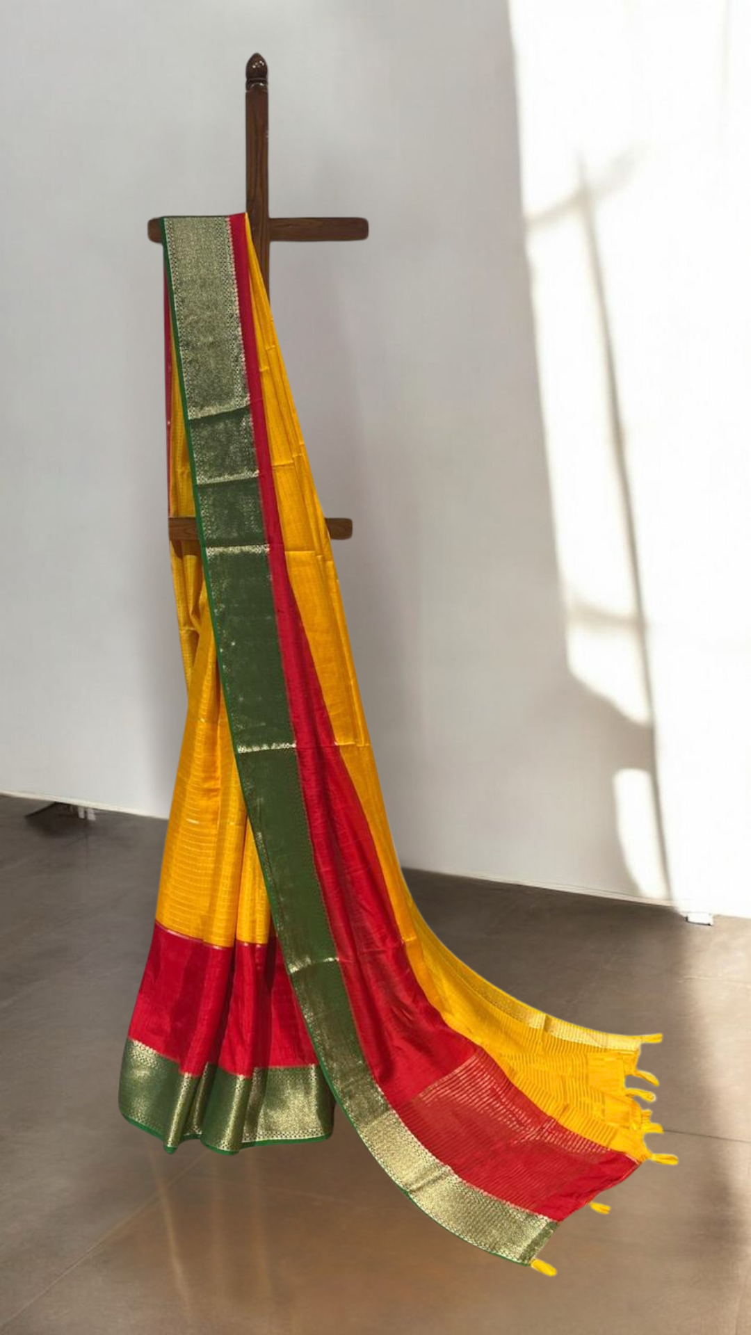 YELLOW MUNGA SILK SAREE WITH MATCHING BLOUSE