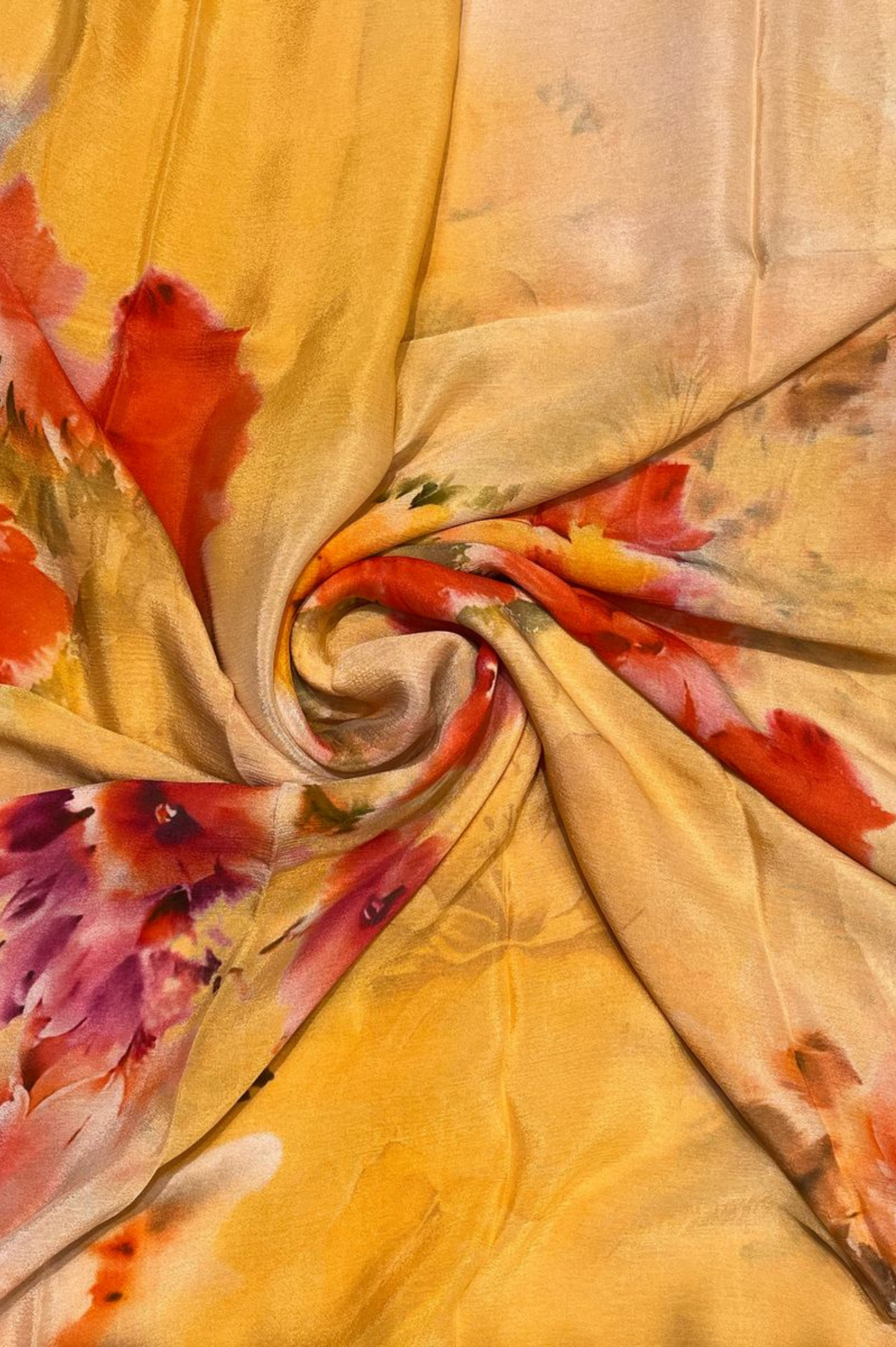 YELLOW FLORAL PRINTED PURE CHINON SAREE
