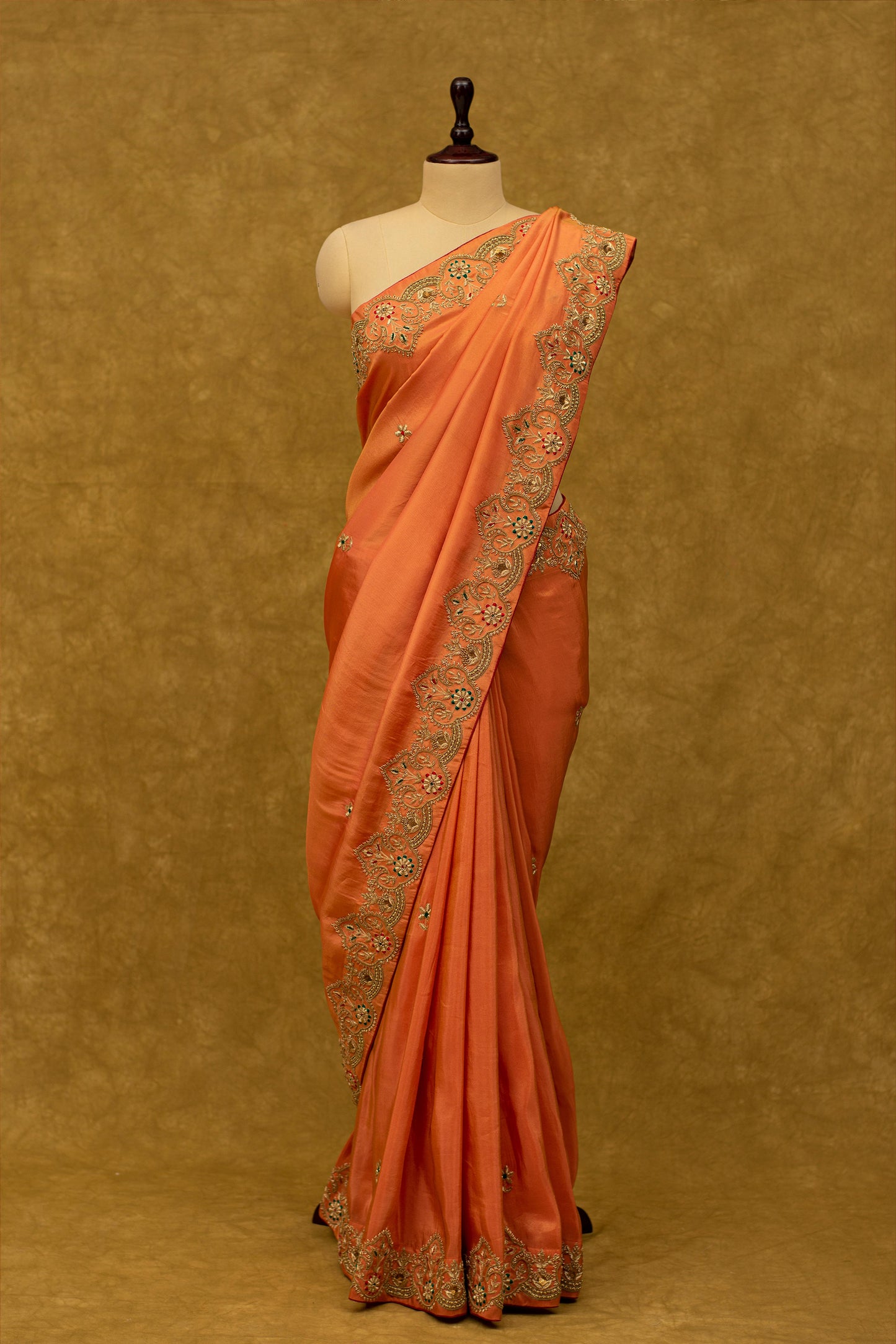 RUST SAREE IN LAMIA WITH ZARDOZI WORK - Kothari Sons