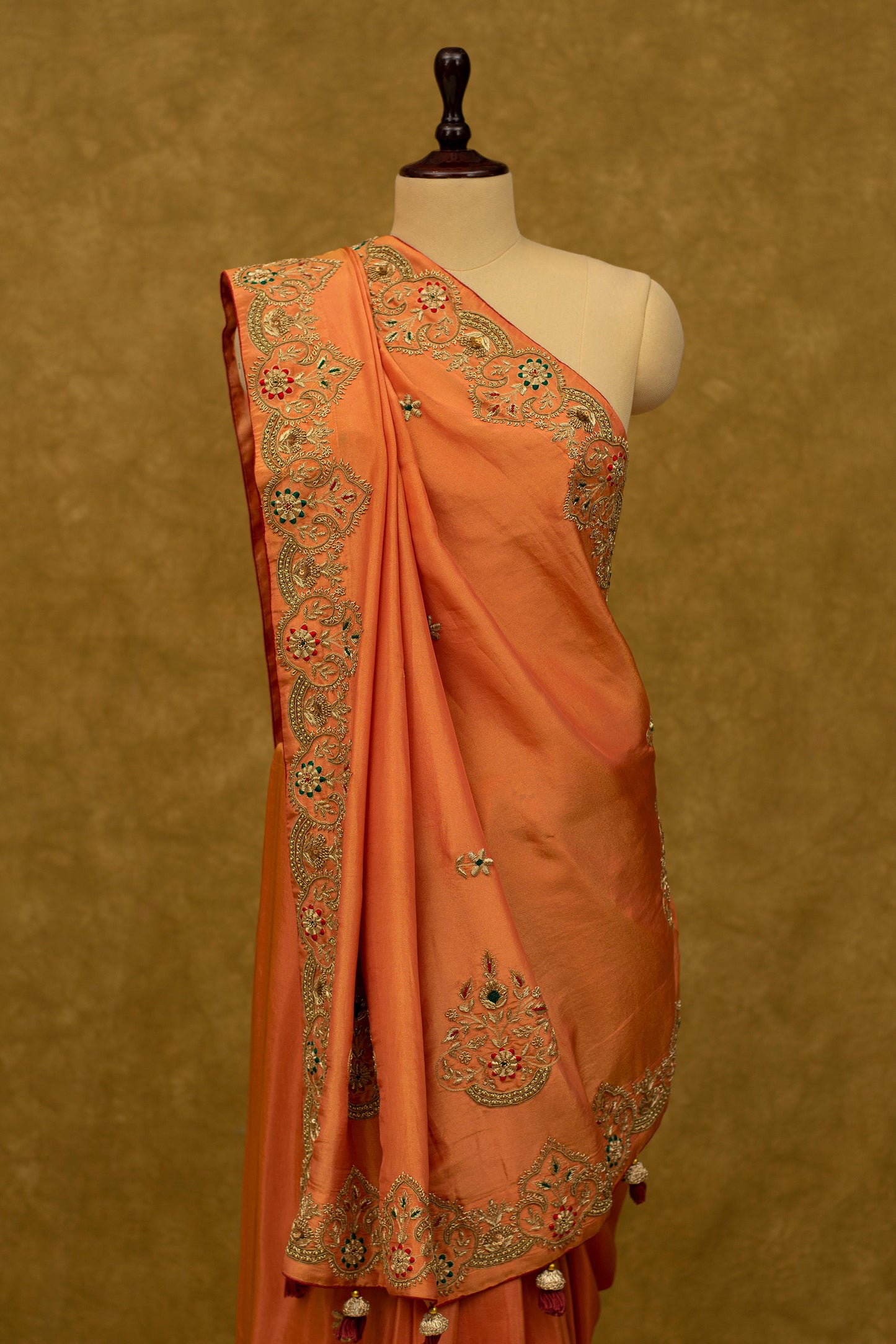 RUST SAREE IN LAMIA WITH ZARDOZI WORK - Kothari Sons