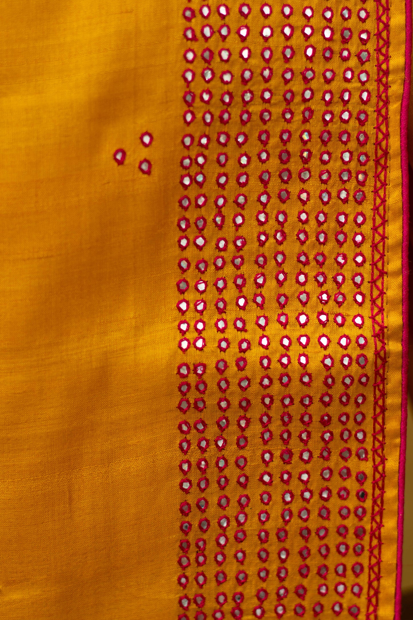 MUSTARD SAREE IN TUSSAR WITH MIRROR WORK - Kothari Sons