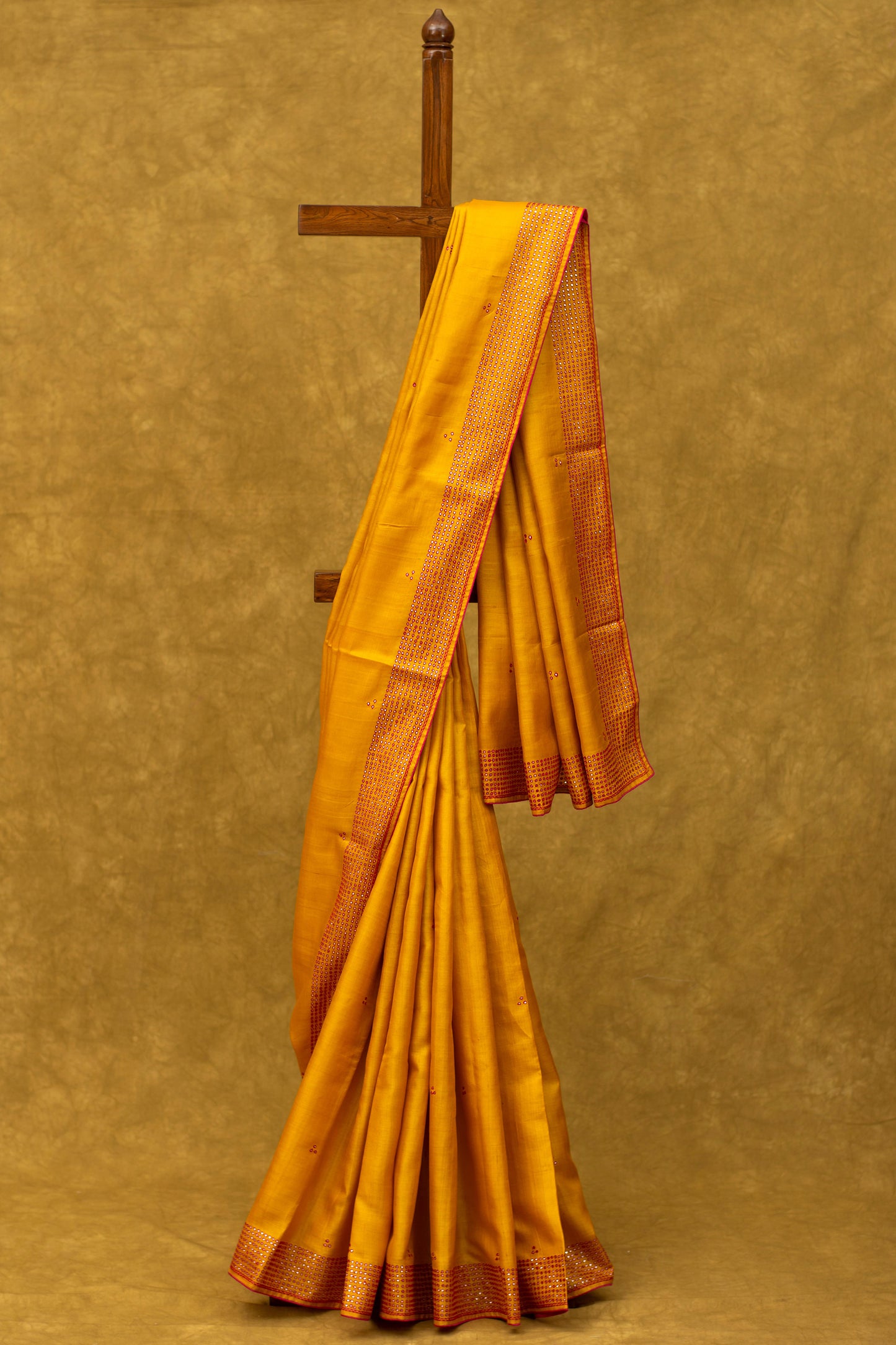 MUSTARD SAREE IN TUSSAR WITH MIRROR WORK - Kothari Sons