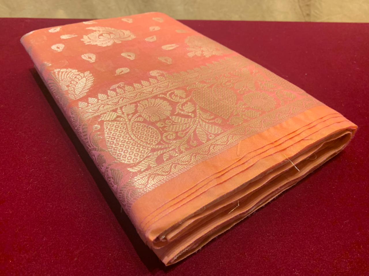 PEACH COLOR ART SILK SAREE WITH ZARI WEAVE