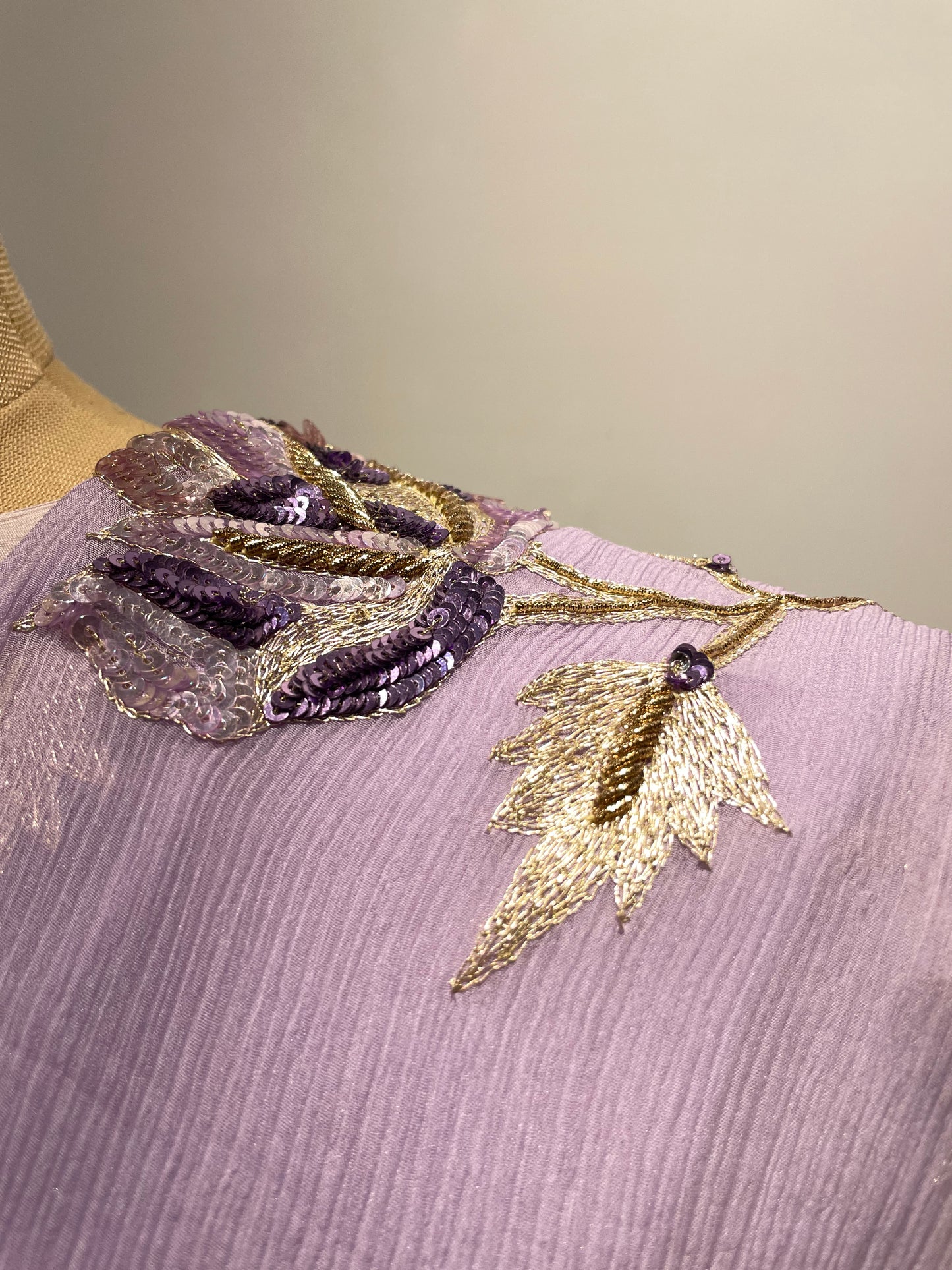SHADED MAUVE PURE CHIFFON SAREE WITH HAND EMBROIDERED ZARDOZI WORK - Kothari Sons