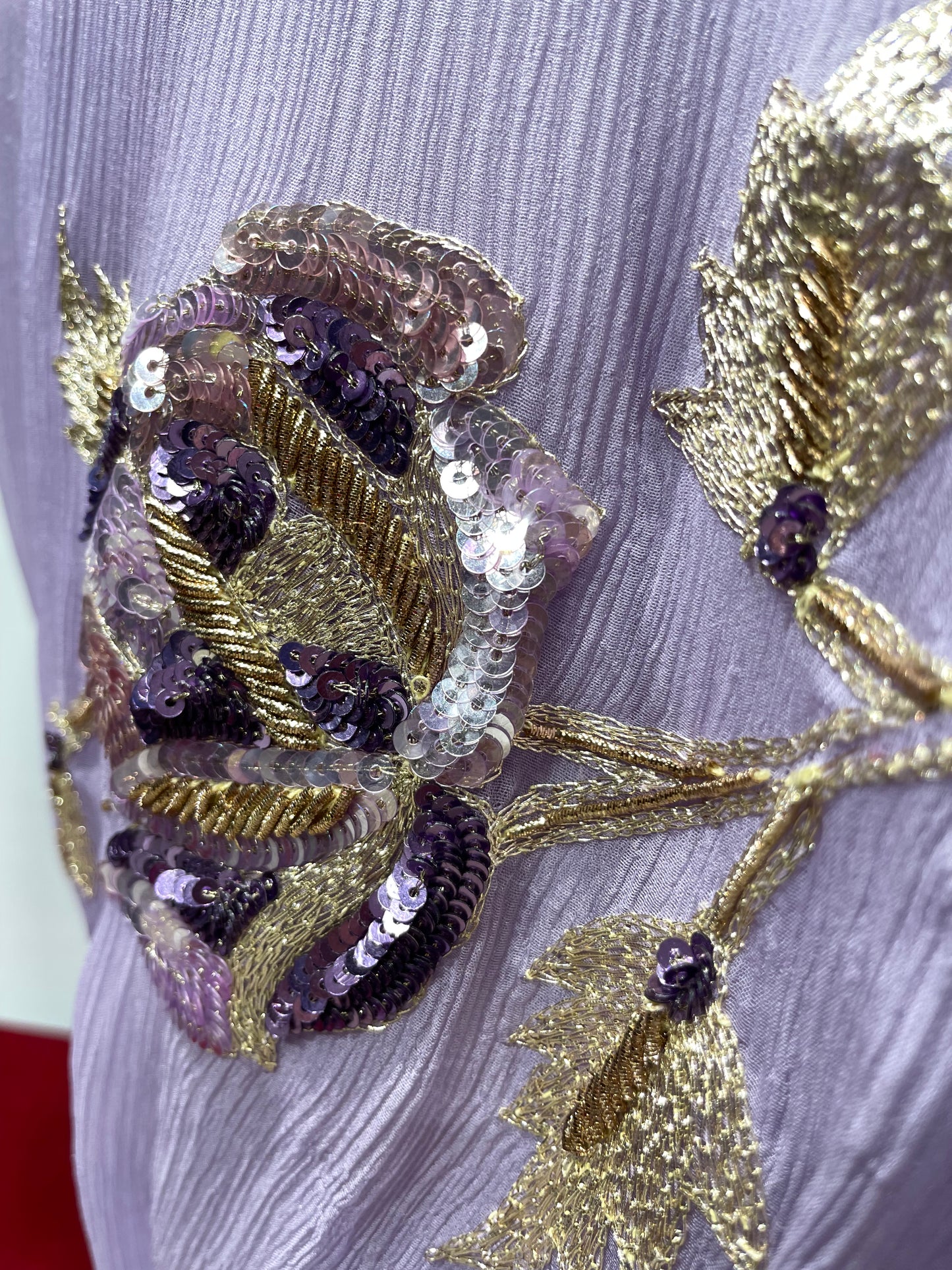 SHADED MAUVE PURE CHIFFON SAREE WITH HAND EMBROIDERED ZARDOZI WORK - Kothari Sons