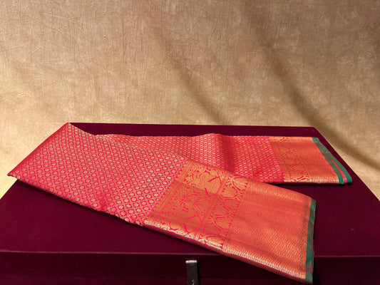 RED COLOUR PURE KANJIVARAM SILK SAREE WITH ZARI WEAVE & CONTRAST BLOUSE