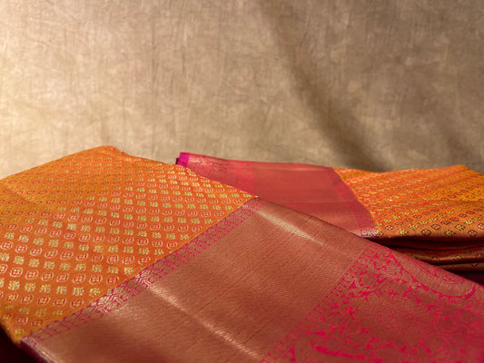 ORANGE COLOUR KANJIVARAM SILK SAREE WITH CONTRAST BORDER & ZARI WEAVE