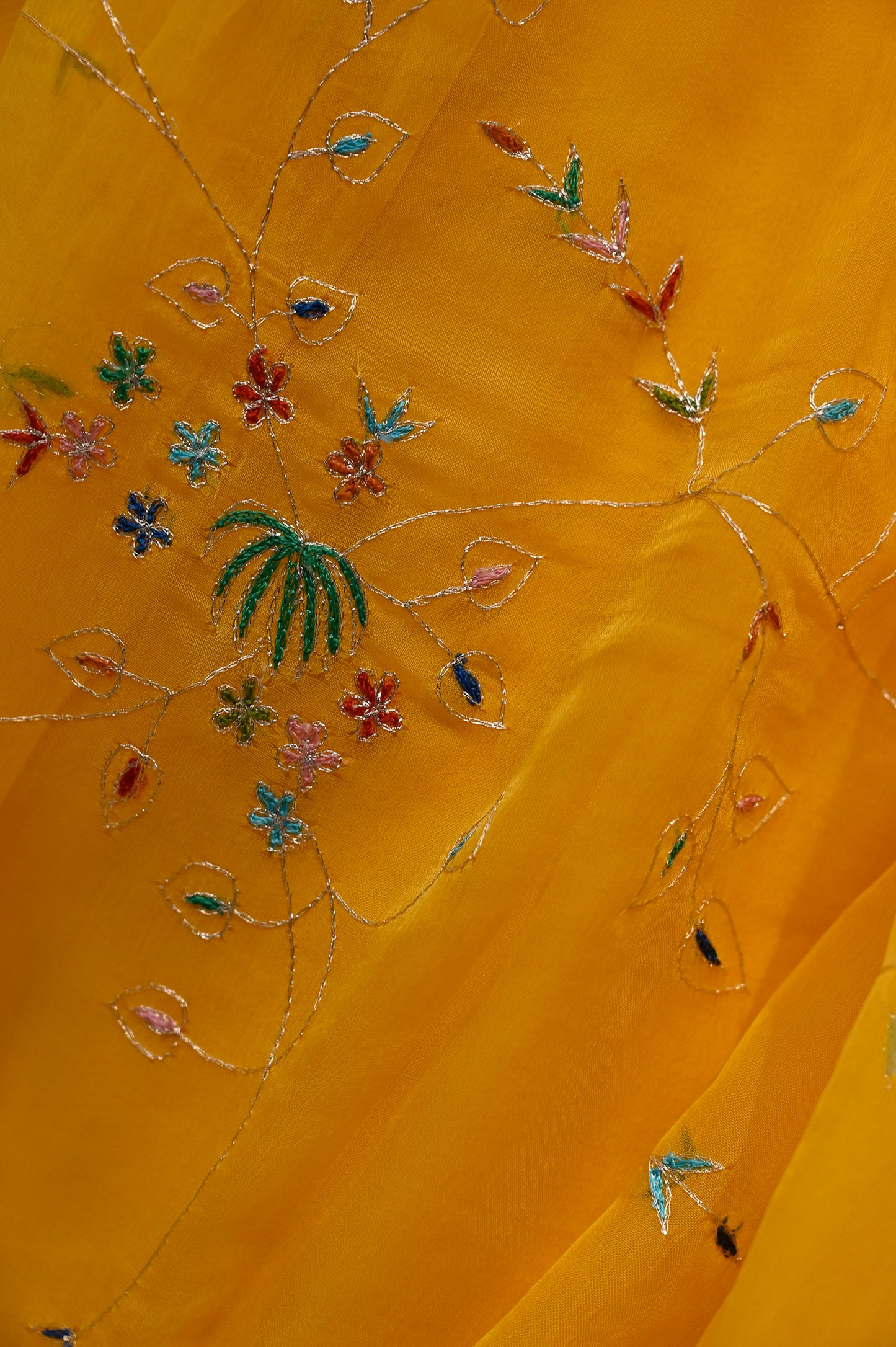 YELLOW CHIFFON SAREE WITH ARI RESHAM WORK - Kothari Sons