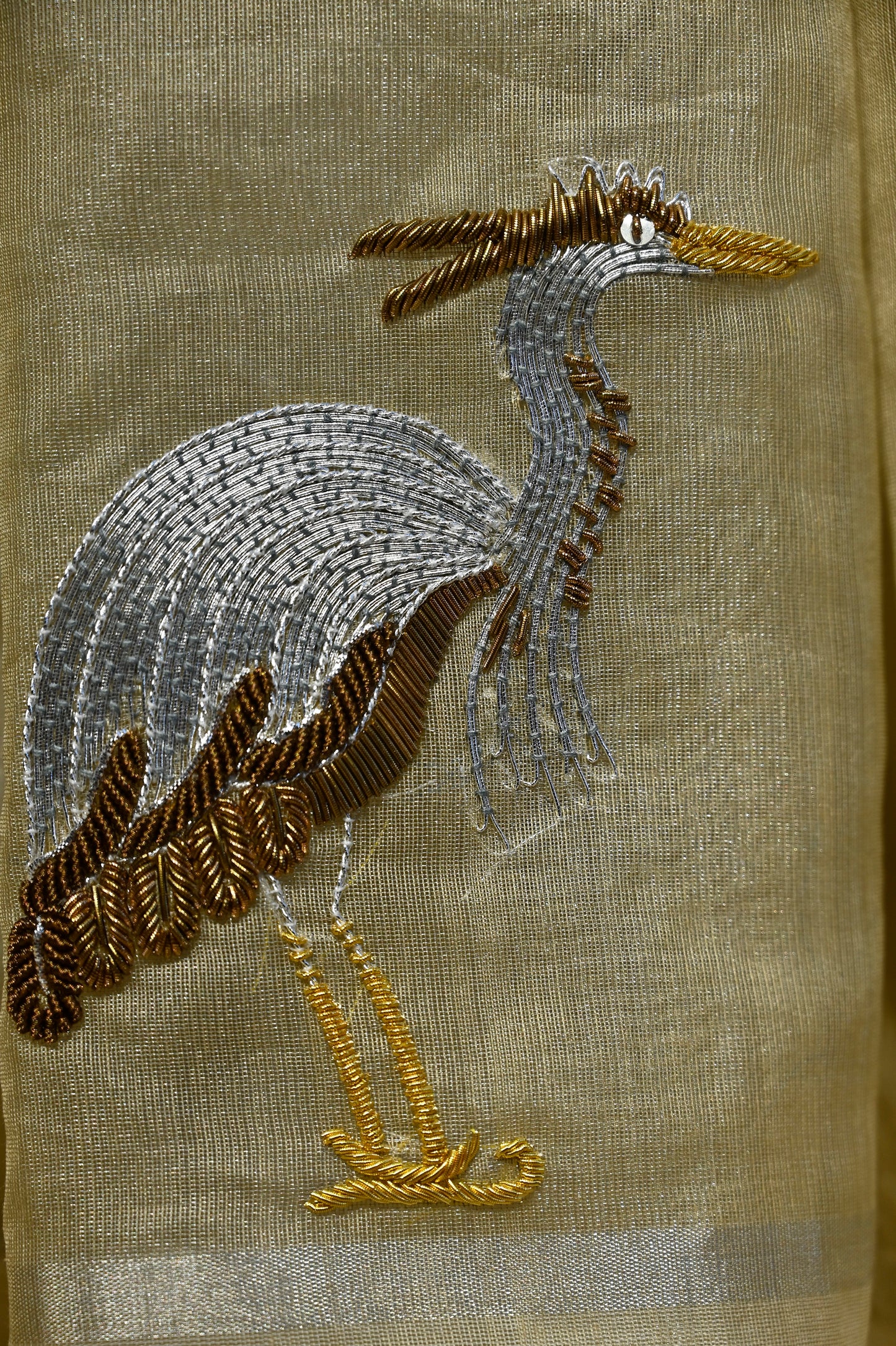 BEIGE CHANDERI TISSUE SARE WITH ZARDOZI WORK - Kothari Sons