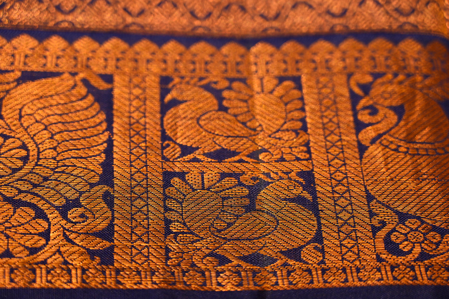 BLUE KANJIVARAM SAREE WITH COPPER AND SILVER ZARI BUTTI - Kothari Sons