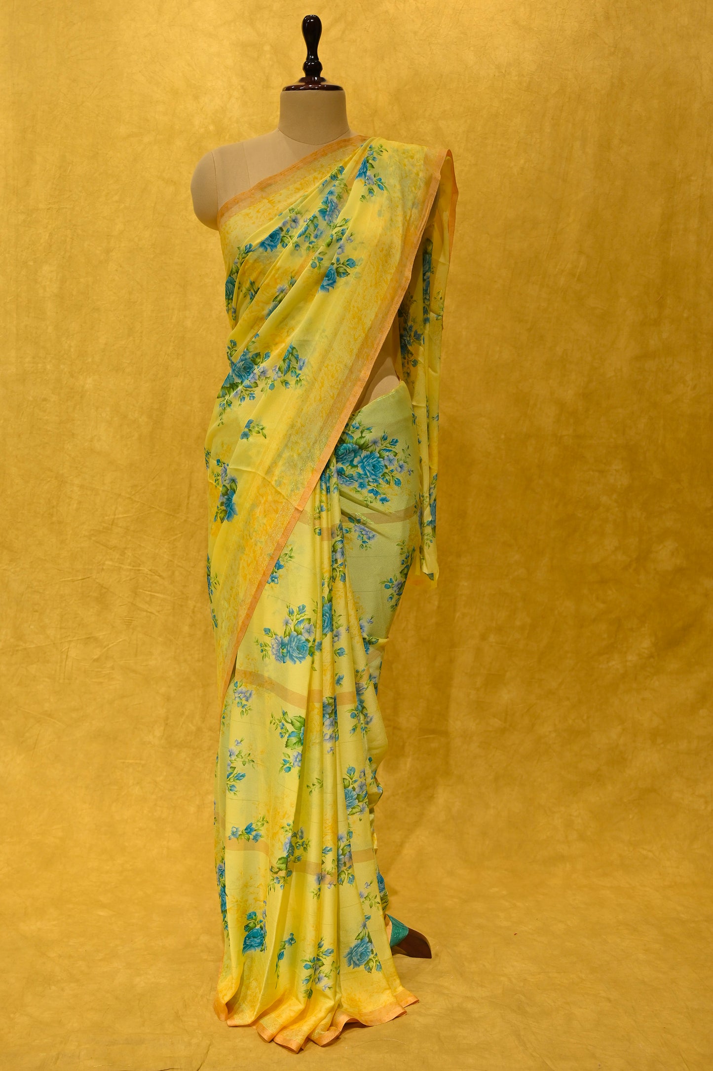 YELLOW GEORGETTE PRINTED SAREE - Kothari Sons