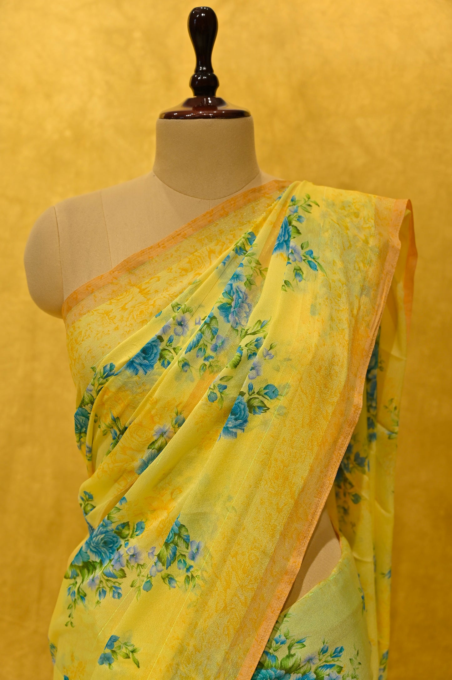 YELLOW GEORGETTE PRINTED SAREE - Kothari Sons