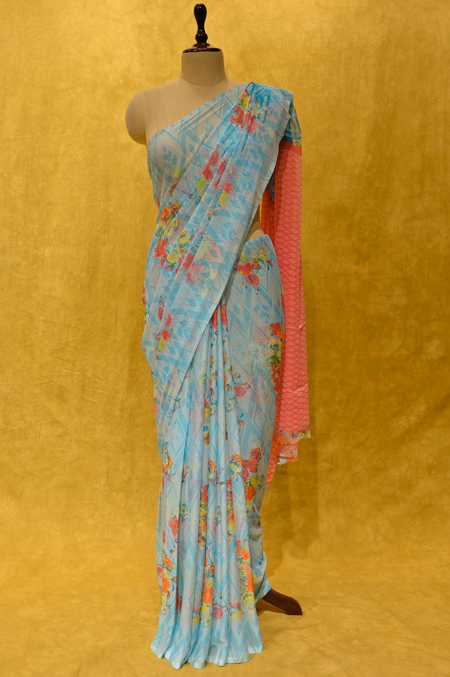 SKY BLUE ART CHIFFON PRINTED SAREE - Kothari Sons
