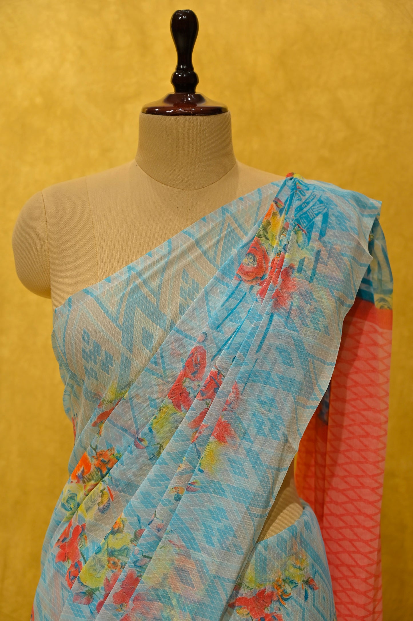 SKY BLUE ART CHIFFON PRINTED SAREE - Kothari Sons