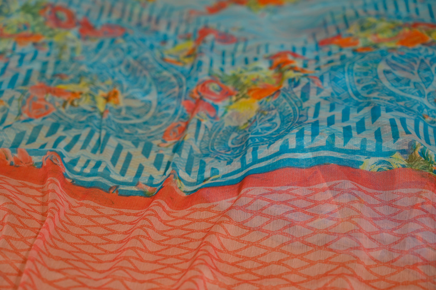 SKY BLUE ART CHIFFON PRINTED SAREE - Kothari Sons