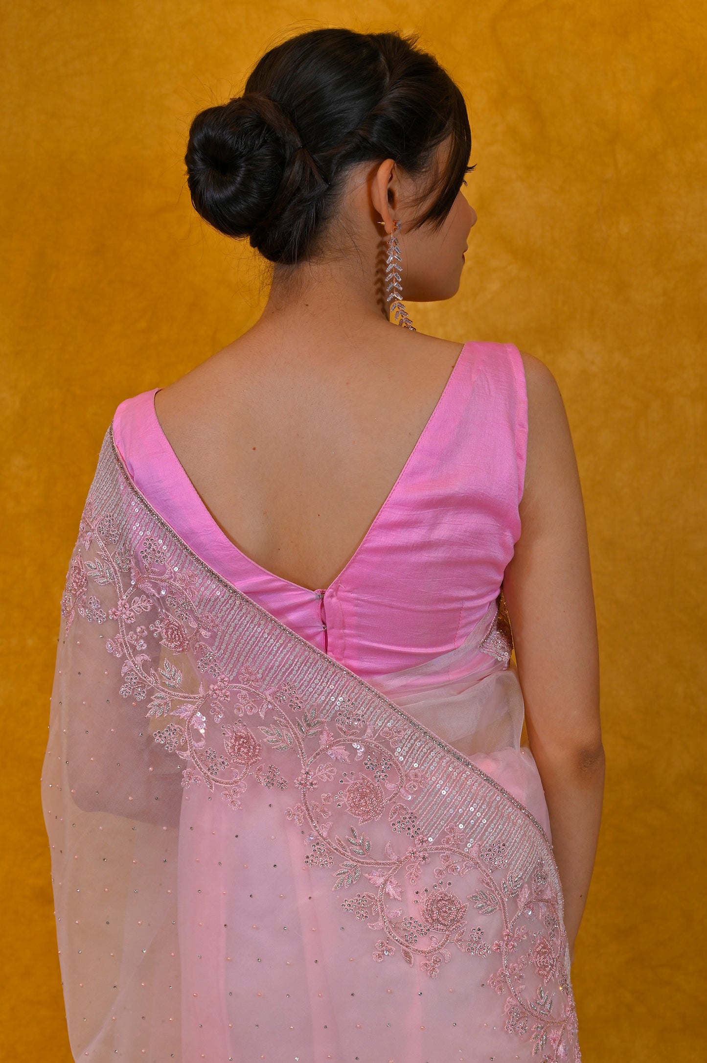 BABY PINK COLOUR ORGANZA SAREE WITH HAND EMBROIDERED WORK