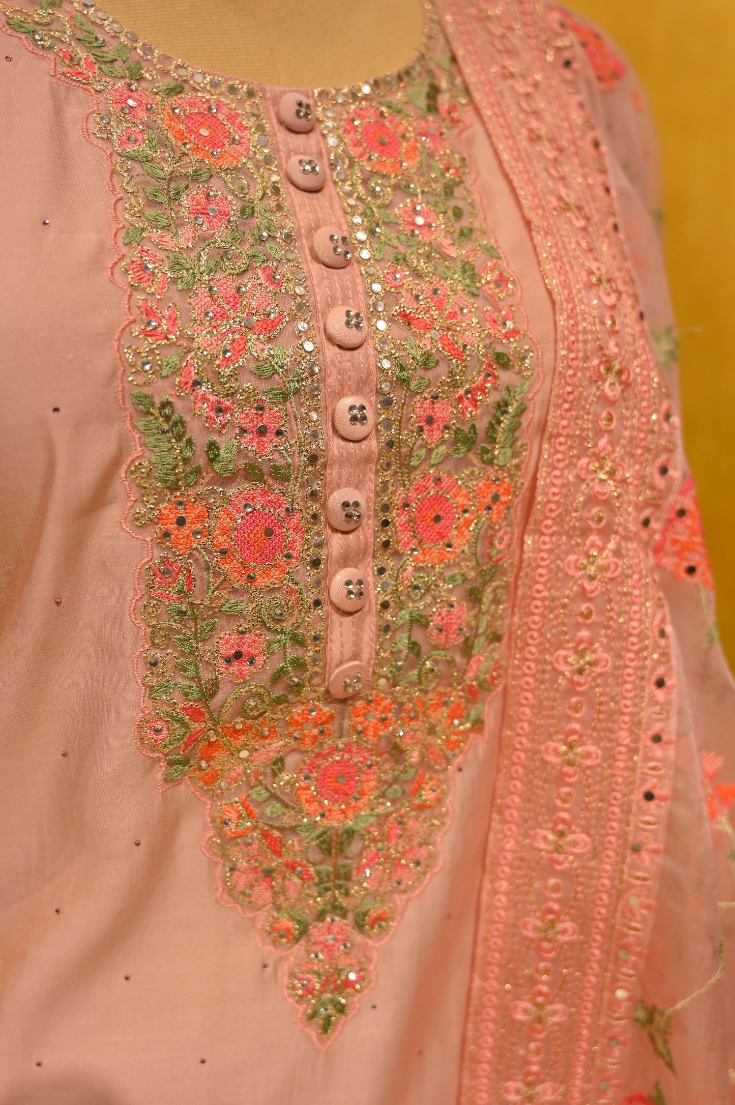 PINK MUSLIN SILK UNSTITCH SUIT WITH RESHAM EMBROIDERY