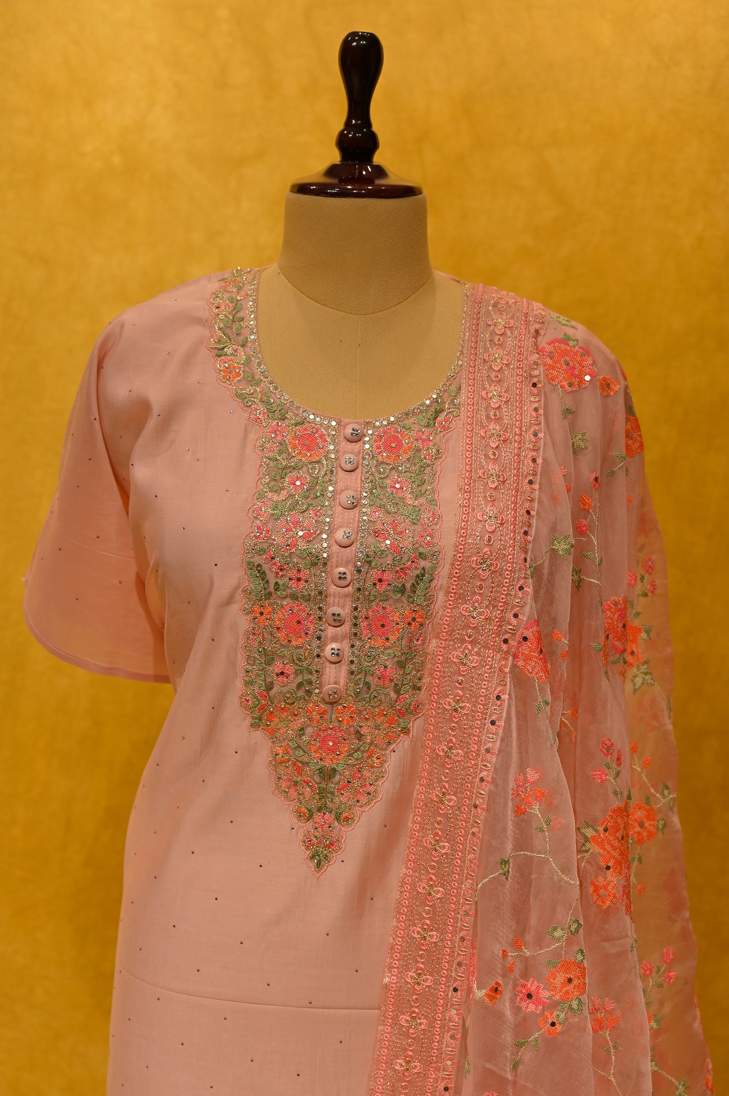 PINK MUSLIN SILK UNSTITCH SUIT WITH RESHAM EMBROIDERY